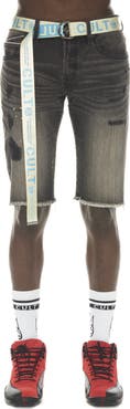 Cult of Individuality Rocker Belted Slim Fit Stretch Denim Shorts