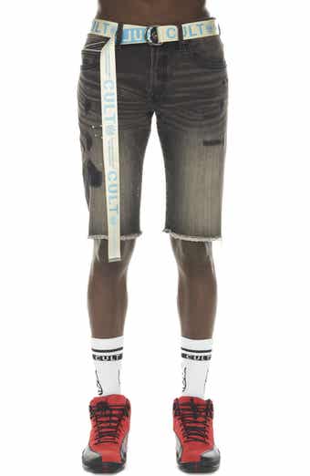 Cult of Individuality Rocker Belted Slim Fit Stretch Denim Shorts