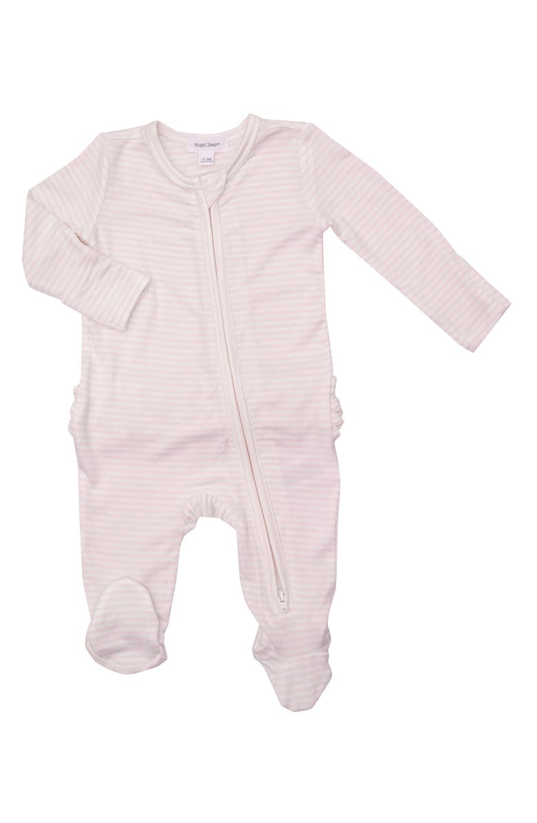 Angel Dear Pink Bunnies Stripe Ruffle Footie, Main, color, 