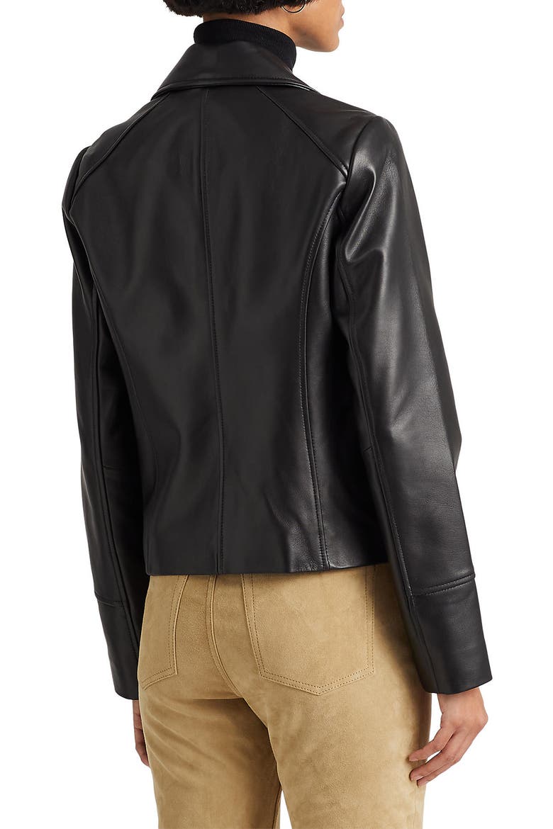 Asymmetric Leather Moto Jacket, Alternate, color, BLACK