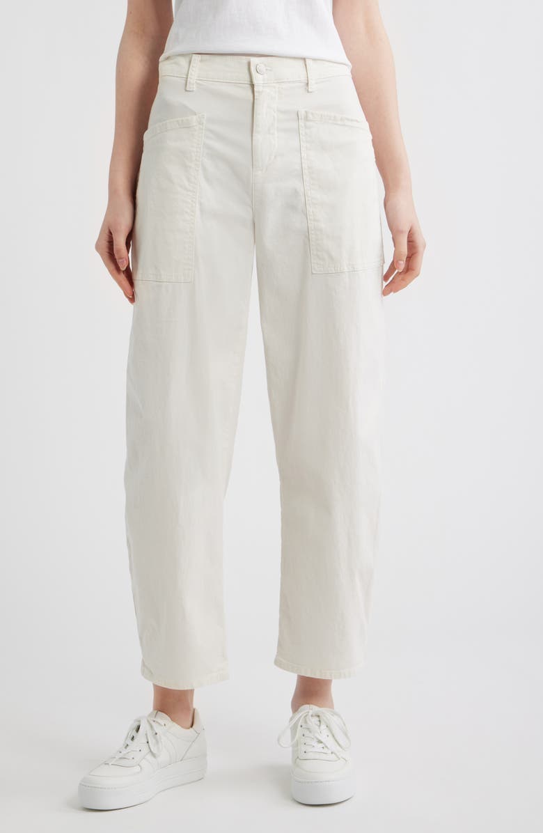 Frank & Eileen Bray Barrel Leg Cotton Twill Pants, Main, color, Chalk