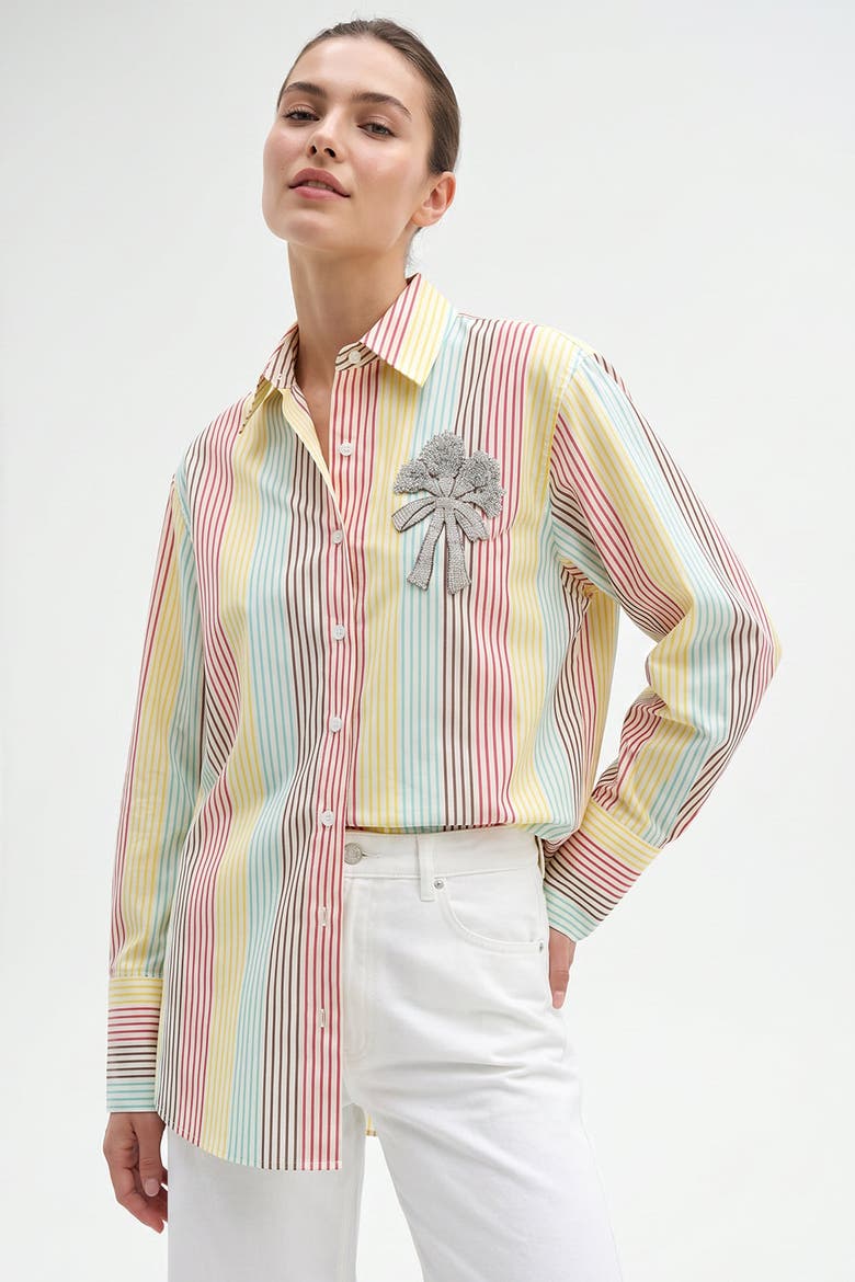 Fauve Long Sleeve Embroidered Cuffed Shirt, Alternate, color, Multi Color
