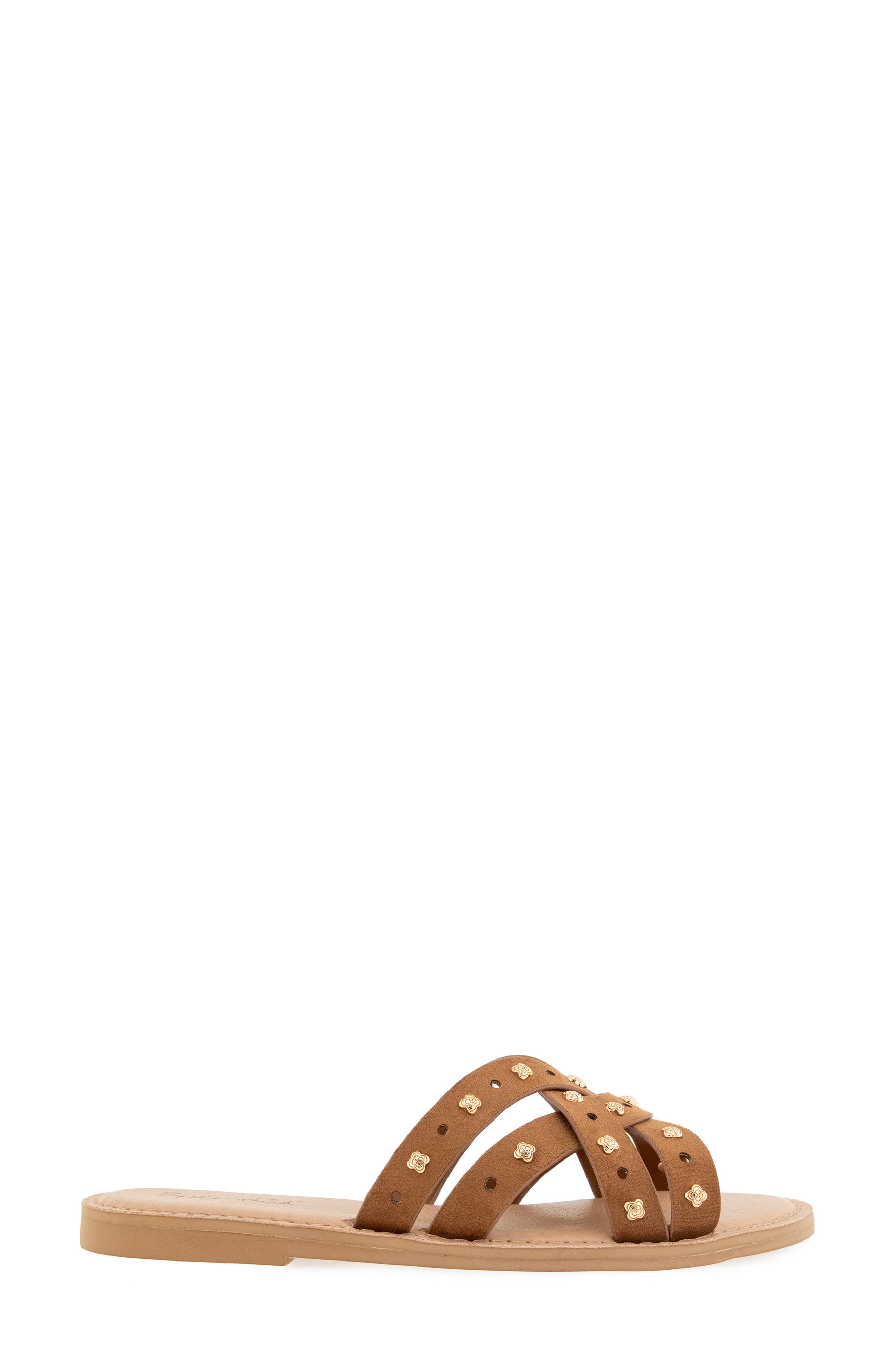 Simon Studded Slide Sandal, Alternate, color, CARAMEL