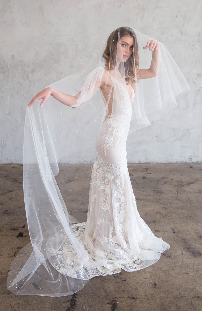 Brides & Hairpins Darcy Imitation Pearl Chapel Veil, Alternate, color, Ivory