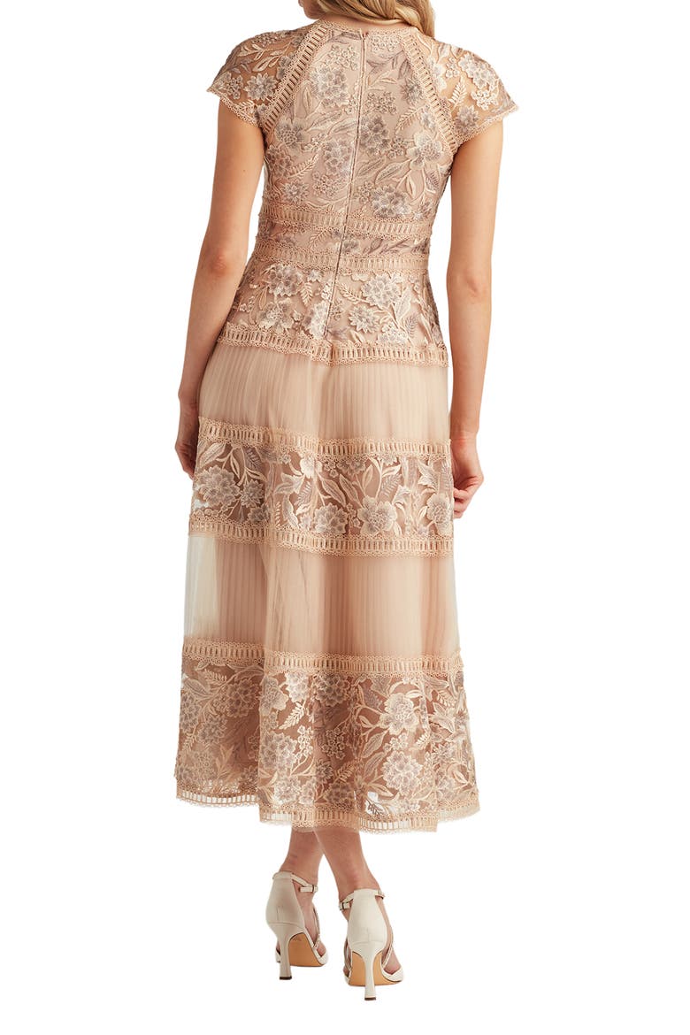 Lace & Mesh Midi Dress, Alternate, color, PEBBLE