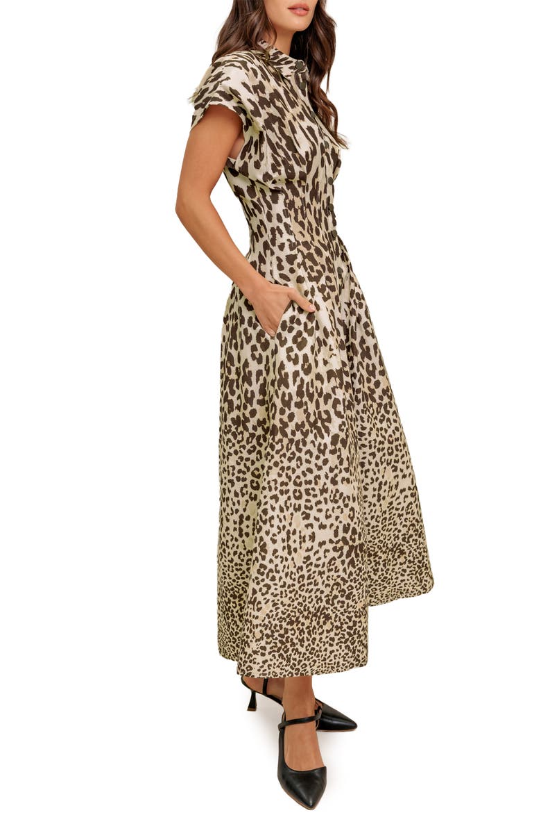 FLYING TOMATO Leopard Print Midi Dress, Alternate, color, Taupe Brown