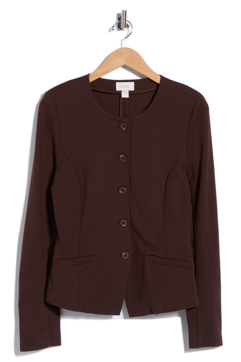 Collarless Cutaway Ponte Jacket, Alternate, color, BROWN COFFEE