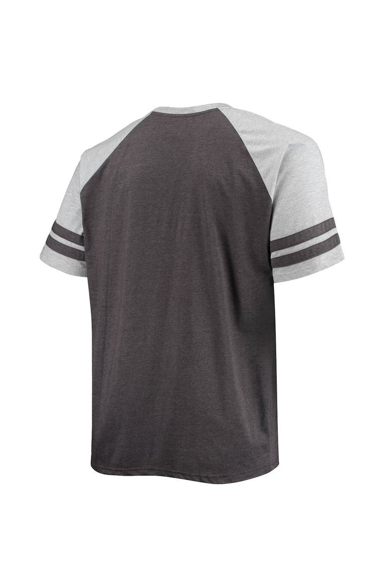Men's Fanatics Branded Heathered Black/Heathered Gray Los Angeles Chargers Big & Tall Two-Stripe Raglan T-Shirt, Alternate, color, Black