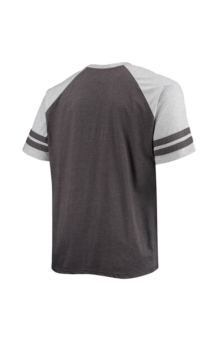 FANATICS Men's Fanatics Branded Heathered Black/Heathered Gray Los Angeles Chargers Big & Tall Two-Stripe Raglan T-Shirt, Alternate, color,