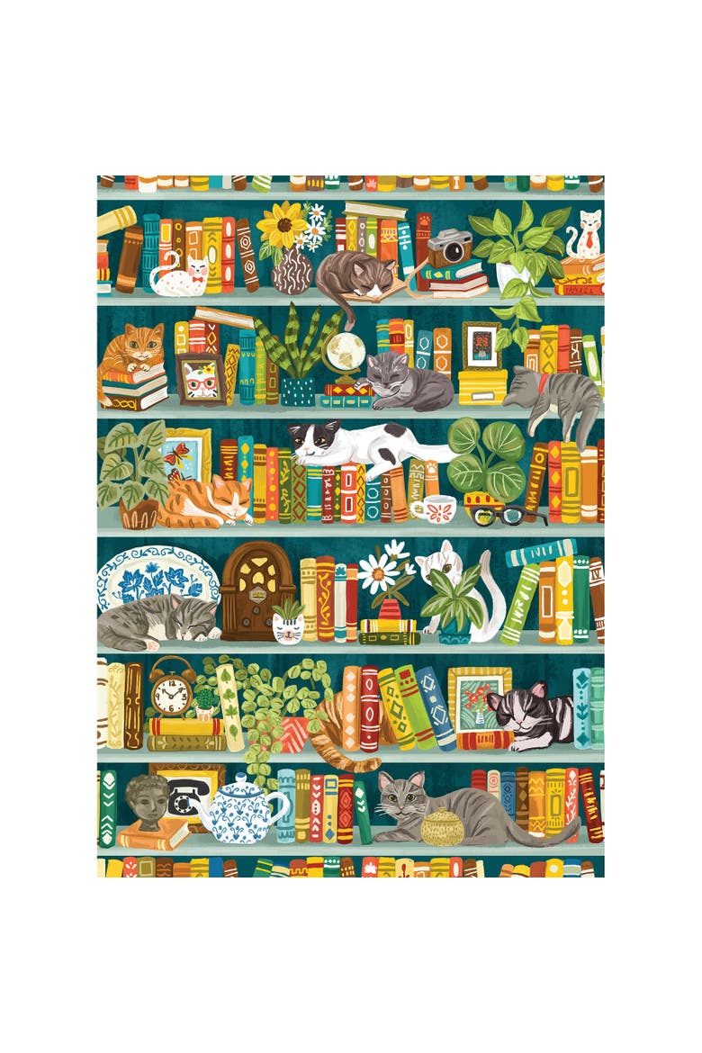 1000 Piece Puzzle The Purrfect Bookshelf Reference Poster, Alternate, color, Multicolored