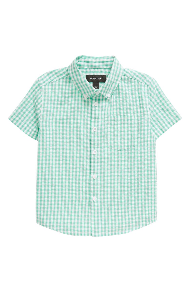 Nordstrom Kids' Gingham Short Sleeve Cotton Button-Down Shirt, Main, color,