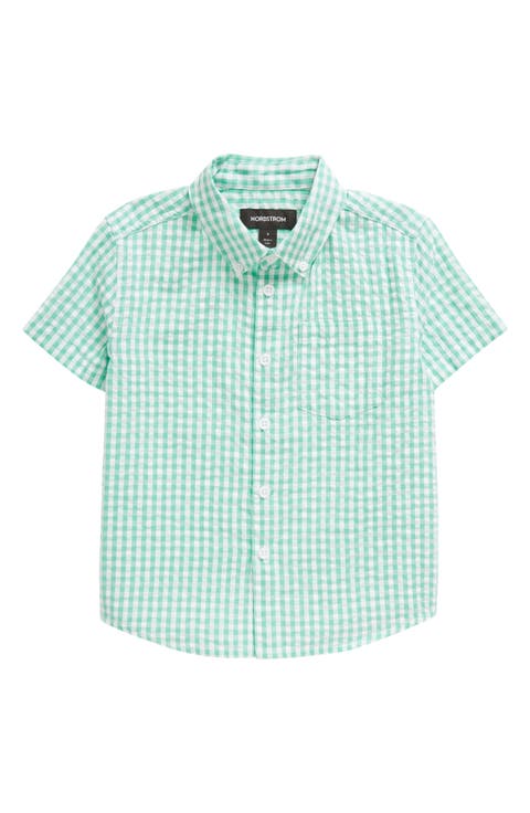 Kids' Gingham Short Sleeve Cotton Button-Down Shirt (Toddler, Little Kid & Big Kid)