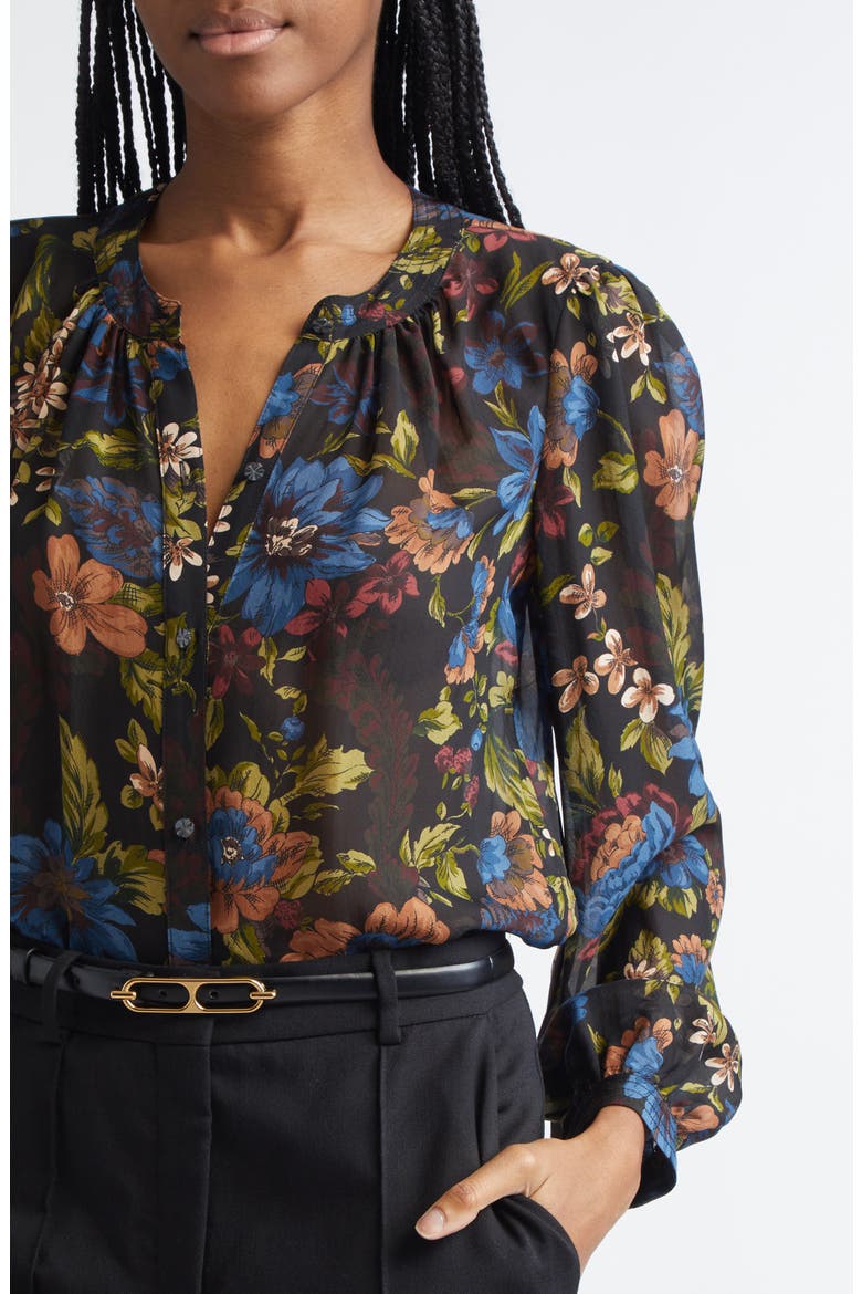 Ashlynn Floral Pintuck Silk Top, Alternate, color, BLACK MULTI