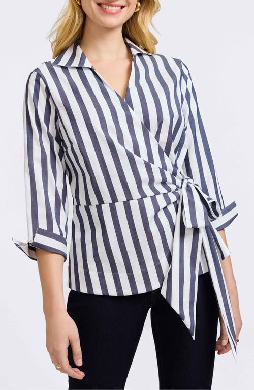 Foxcroft Salina Stripe Cotton Blend Wrap Shirt In Black