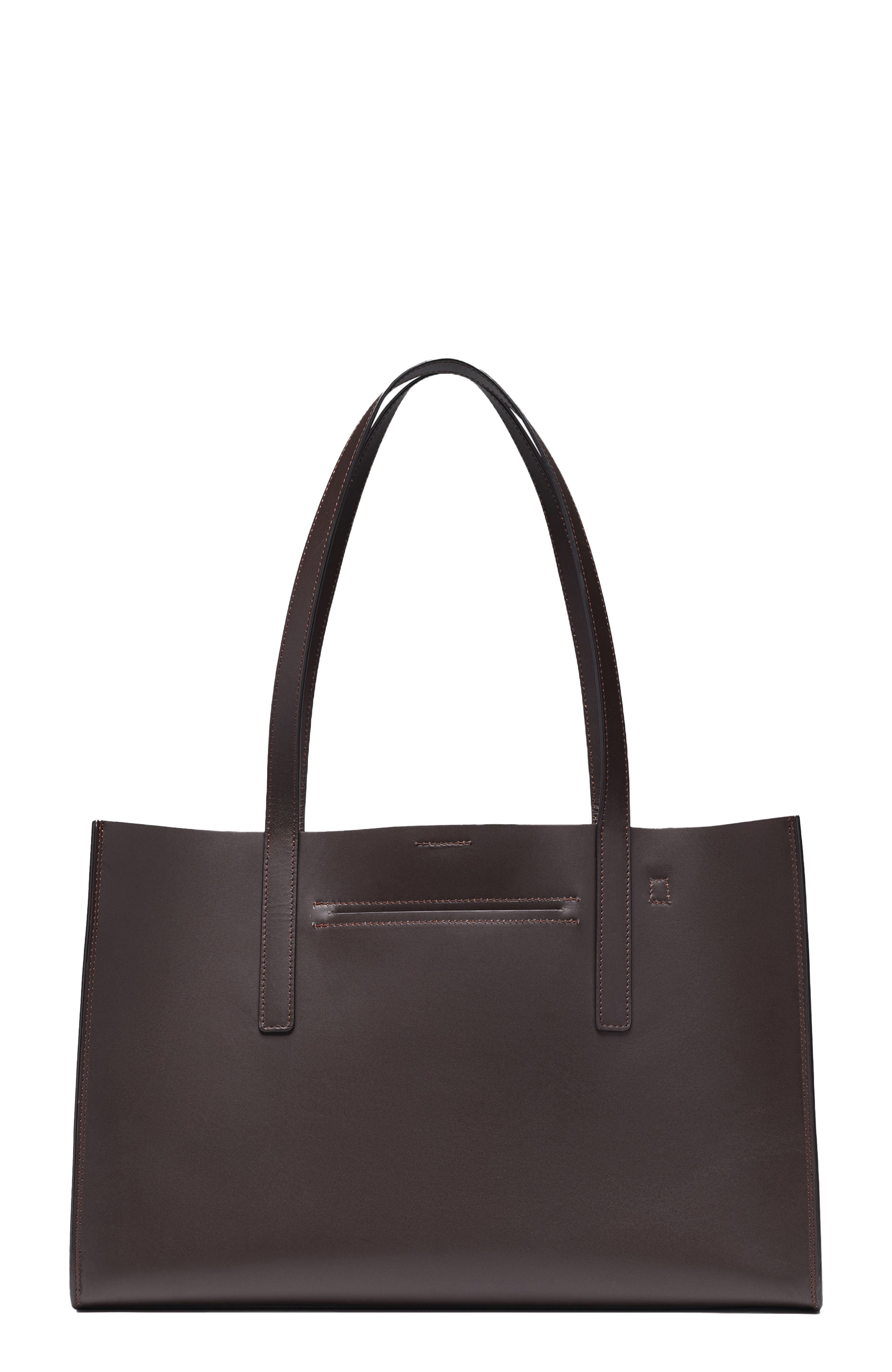 HYER GOODS Luxe Doubleface Leather Laptop Tote Bag, Main, color, Dark Chocolate