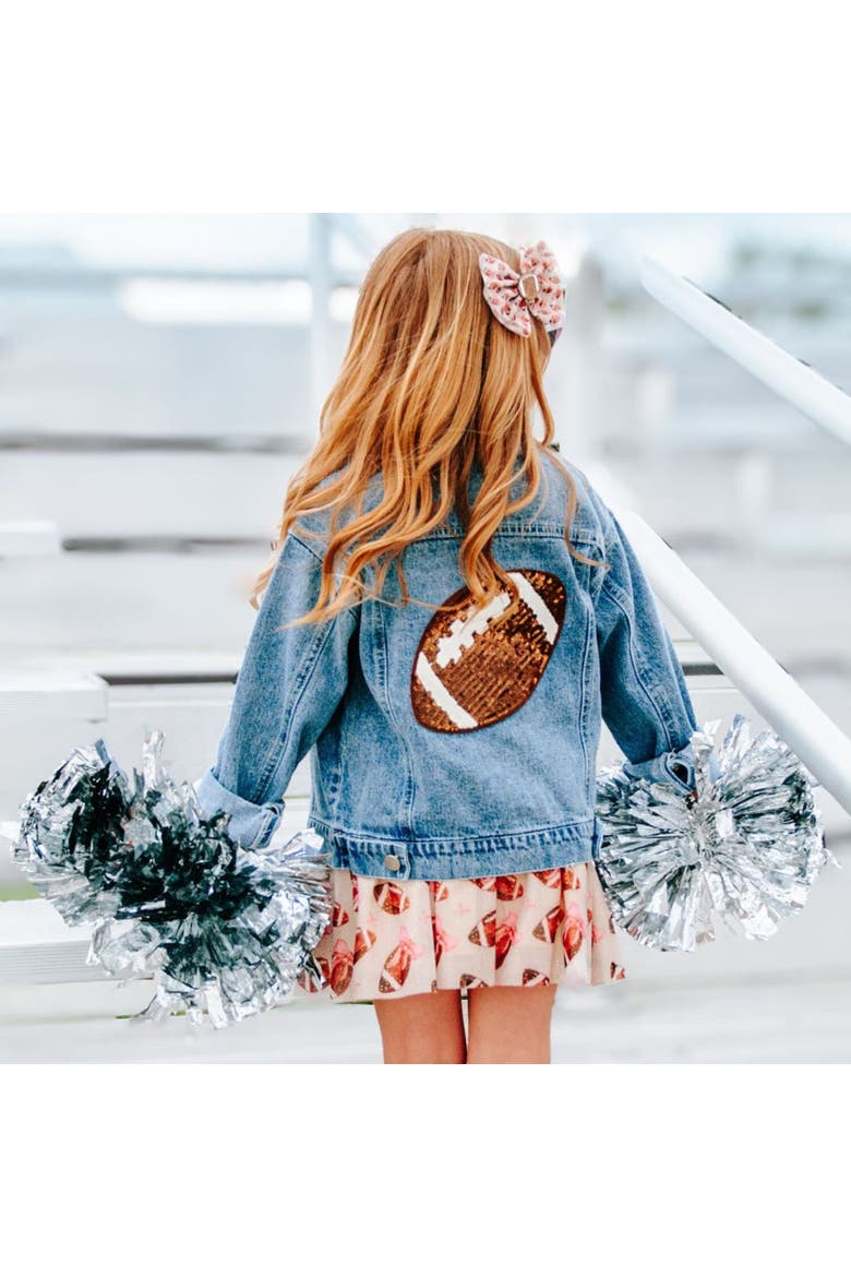 Game Day Football Sequin Patch Denim Jacket, Alternate, color, Denim