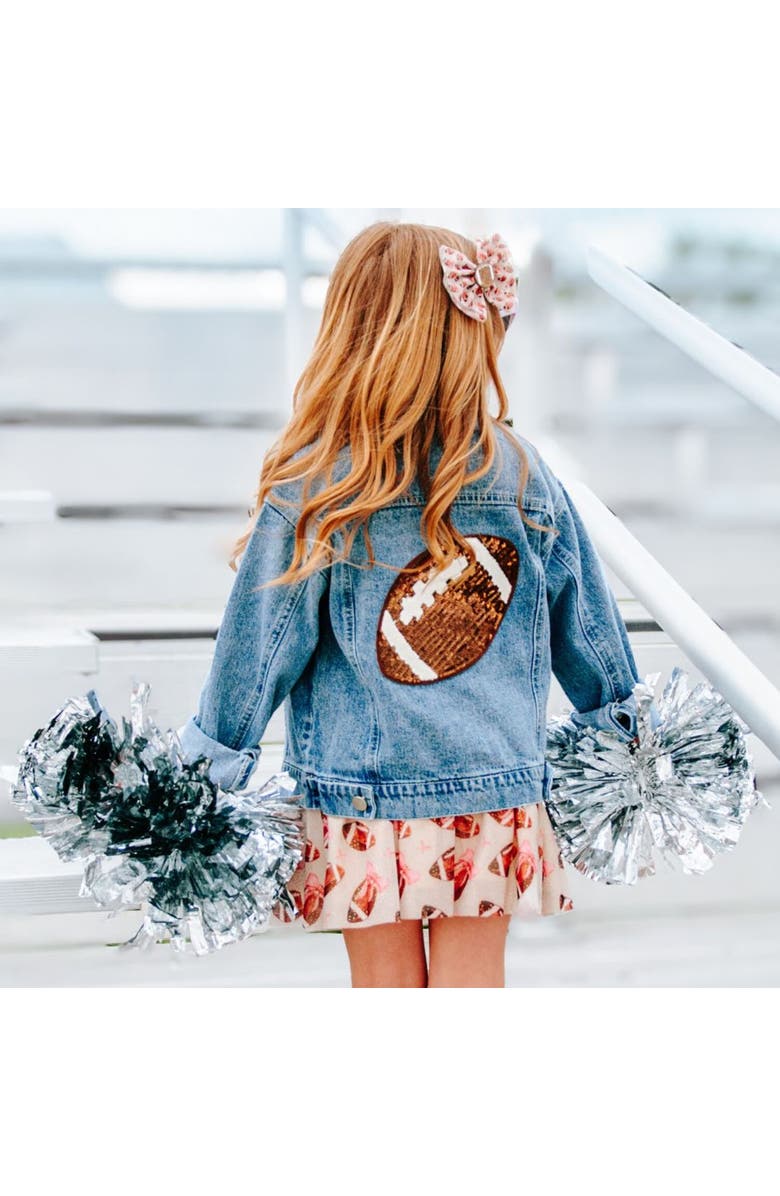Sweet Wink Game Day Football Sequin Patch Denim Jacket, Alternate, color, 