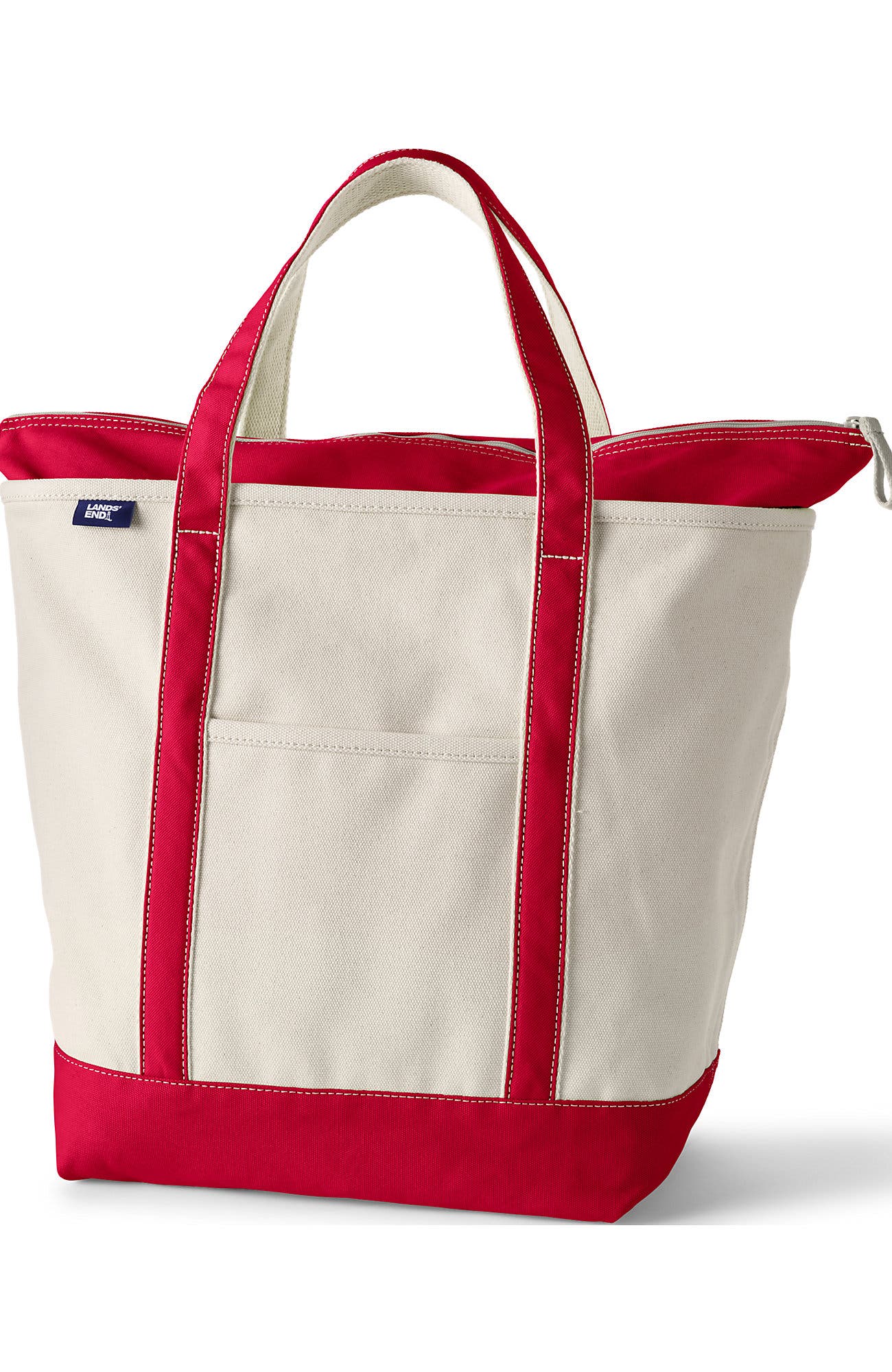 Lands' End Zip Top Canvas Tote Bag, Alternate, color, Natural/Heritage Red