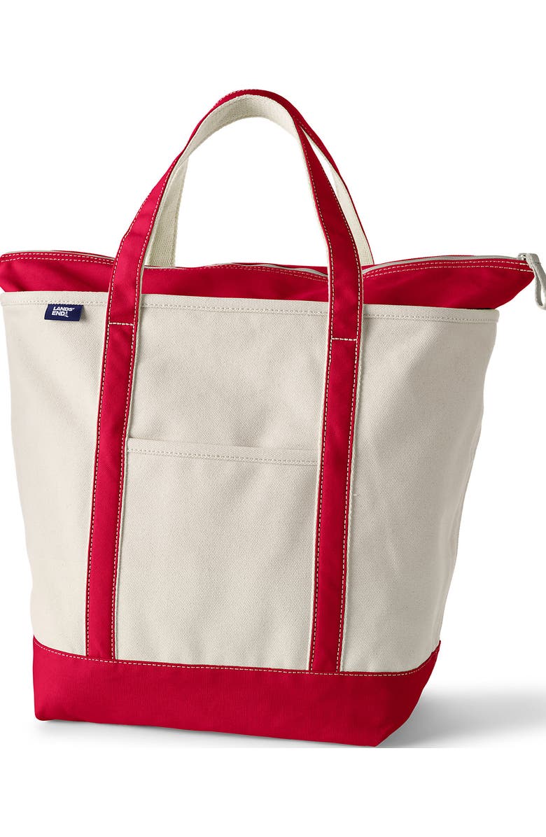Lands' End Zip Top Canvas Tote Bag, Alternate, color, Natural/Heritage Red