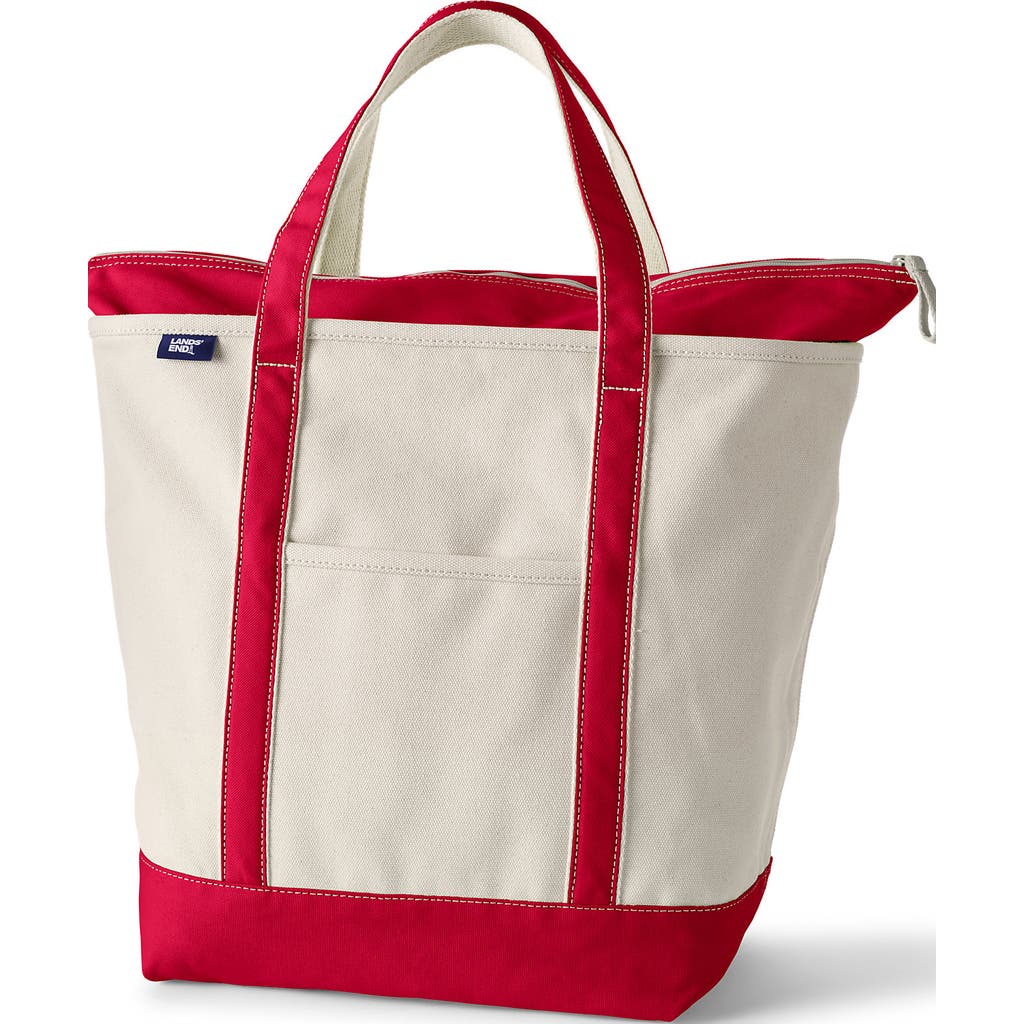 Lands' End Zip Top Canvas Tote Bag in Natural/heritage Red at Nordstrom, Size Large