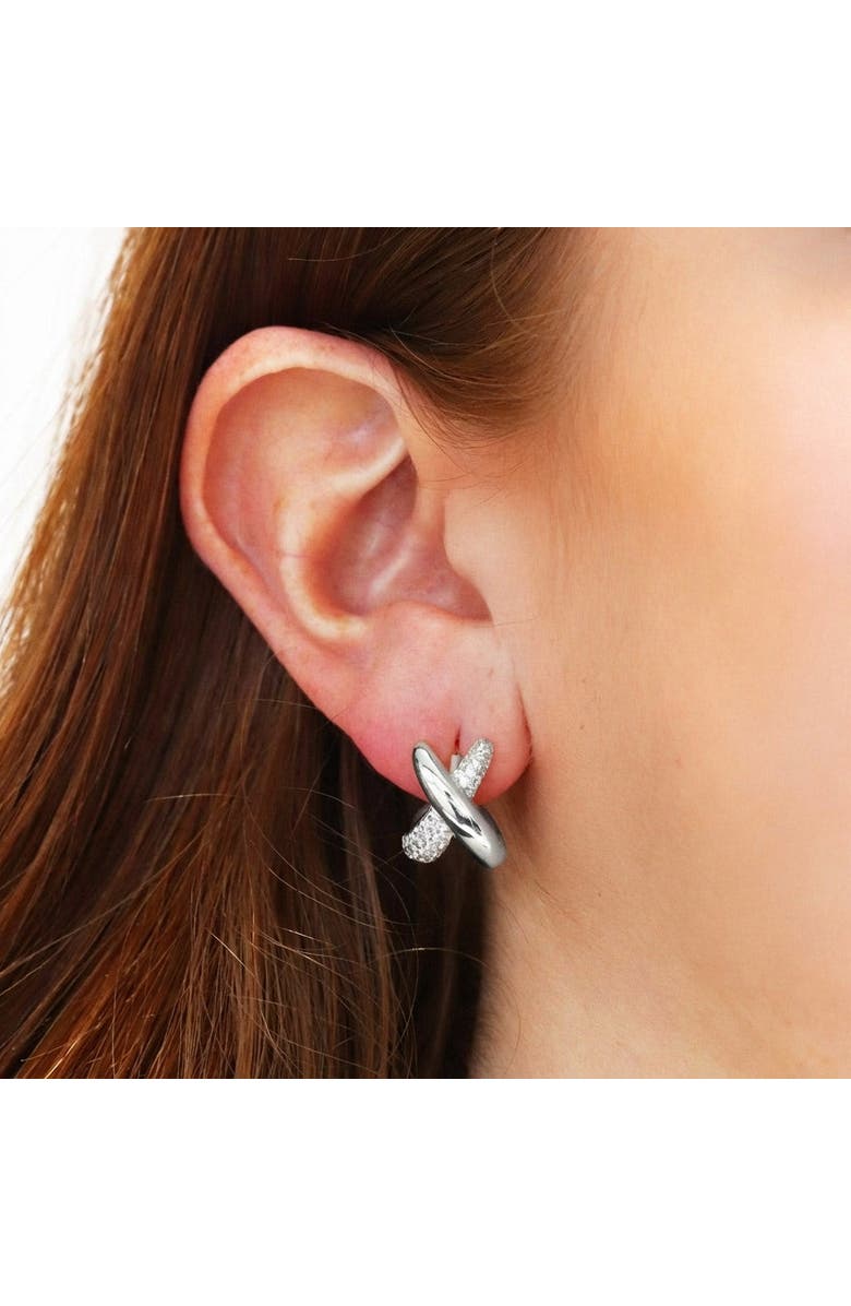 The Lovery Fine Jewelry Crossover CZ C-Hoop Earrings, Alternate, color, Sterling Silver