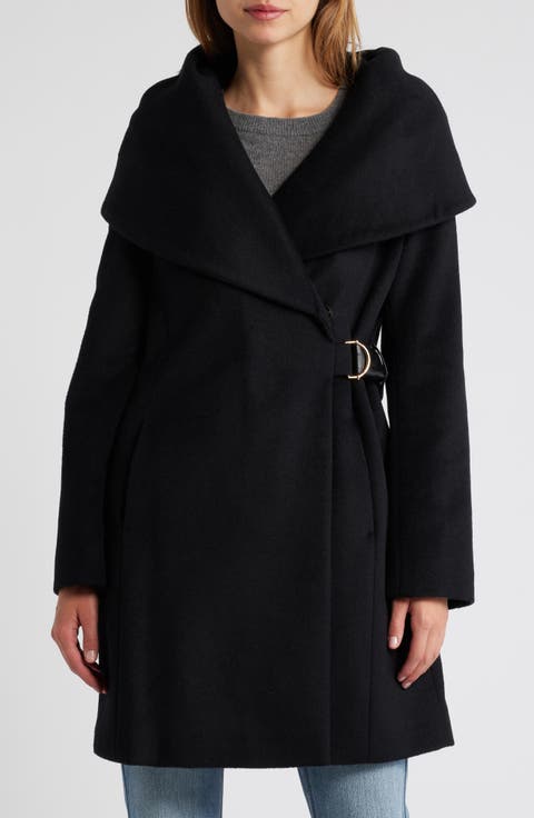 Hooded Wool Blend Belted Coat
