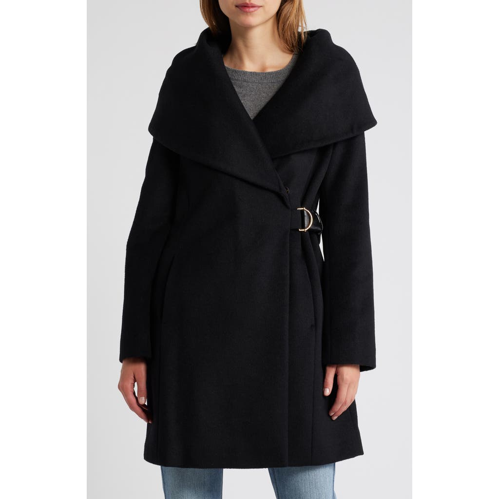 Via Spiga Hooded Wool Blend Belted Coat in Black