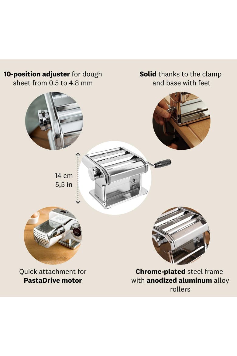 Atlas Ampia 150 Pasta Machine, Made In Italy, Silver, Alternate, color, Silver