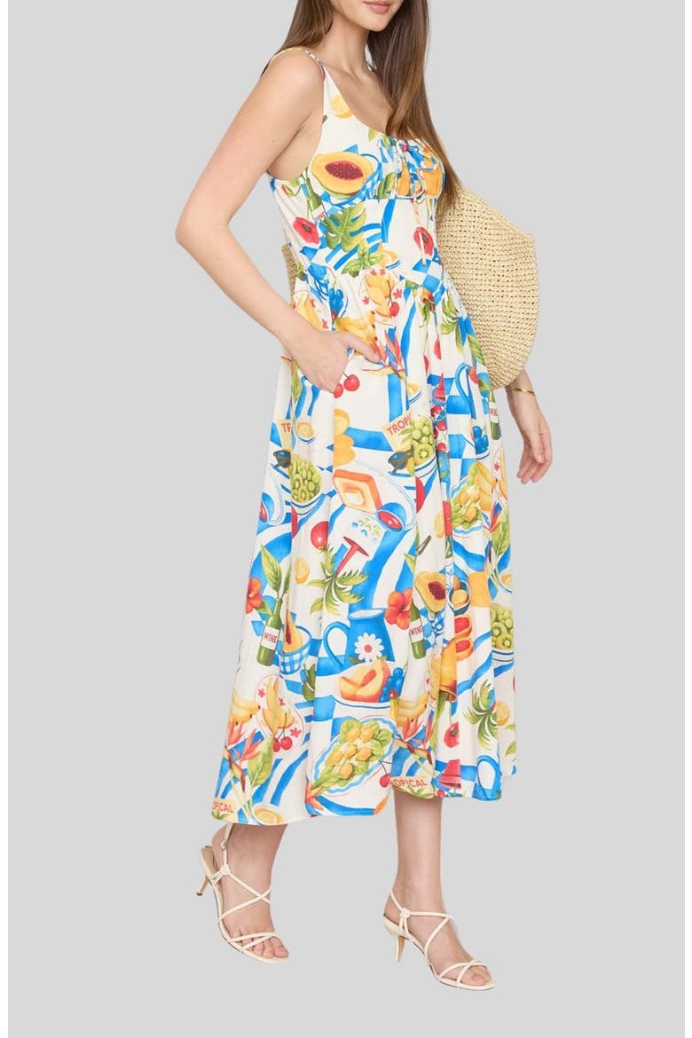 Fruit Print Corset Midi Sundress, Alternate, color, CREAM MULTI
