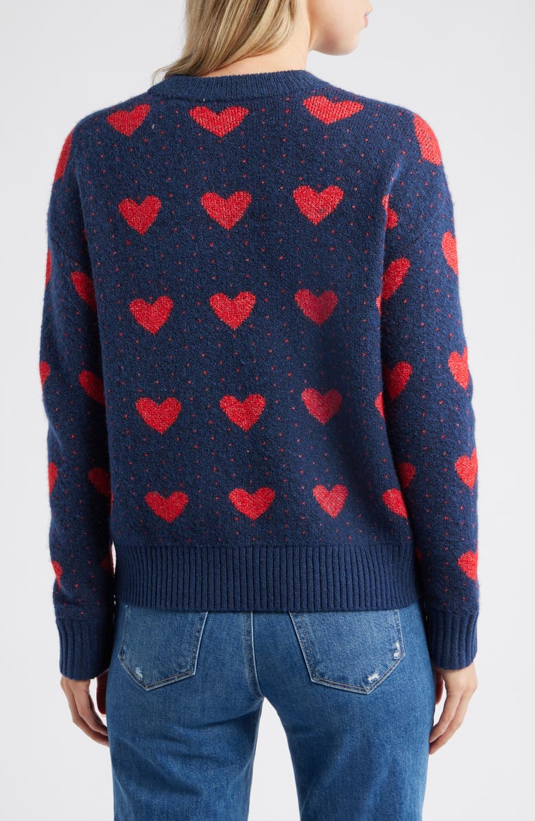 Caslon<sup>®</sup> Jacquard Heart Crewneck Sweater, Alternate, color, Navy Still- Red Heart