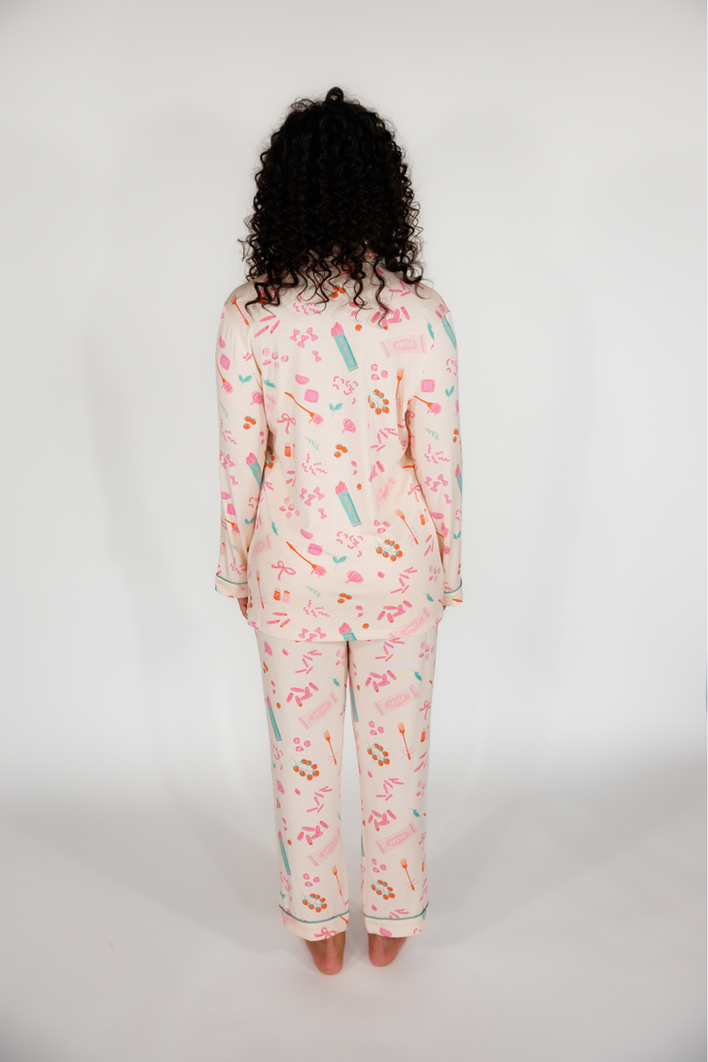 Long Sleeve & Cropped Pant Pajama Set, Alternate, color, Pasta La Vista