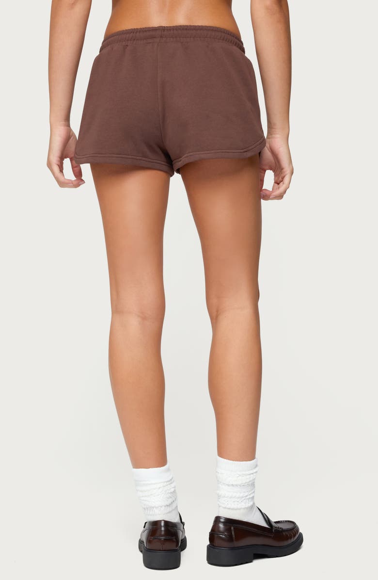 EDIKTED Kordelia Drawstring Sweat Shorts, Alternate, color, Brown