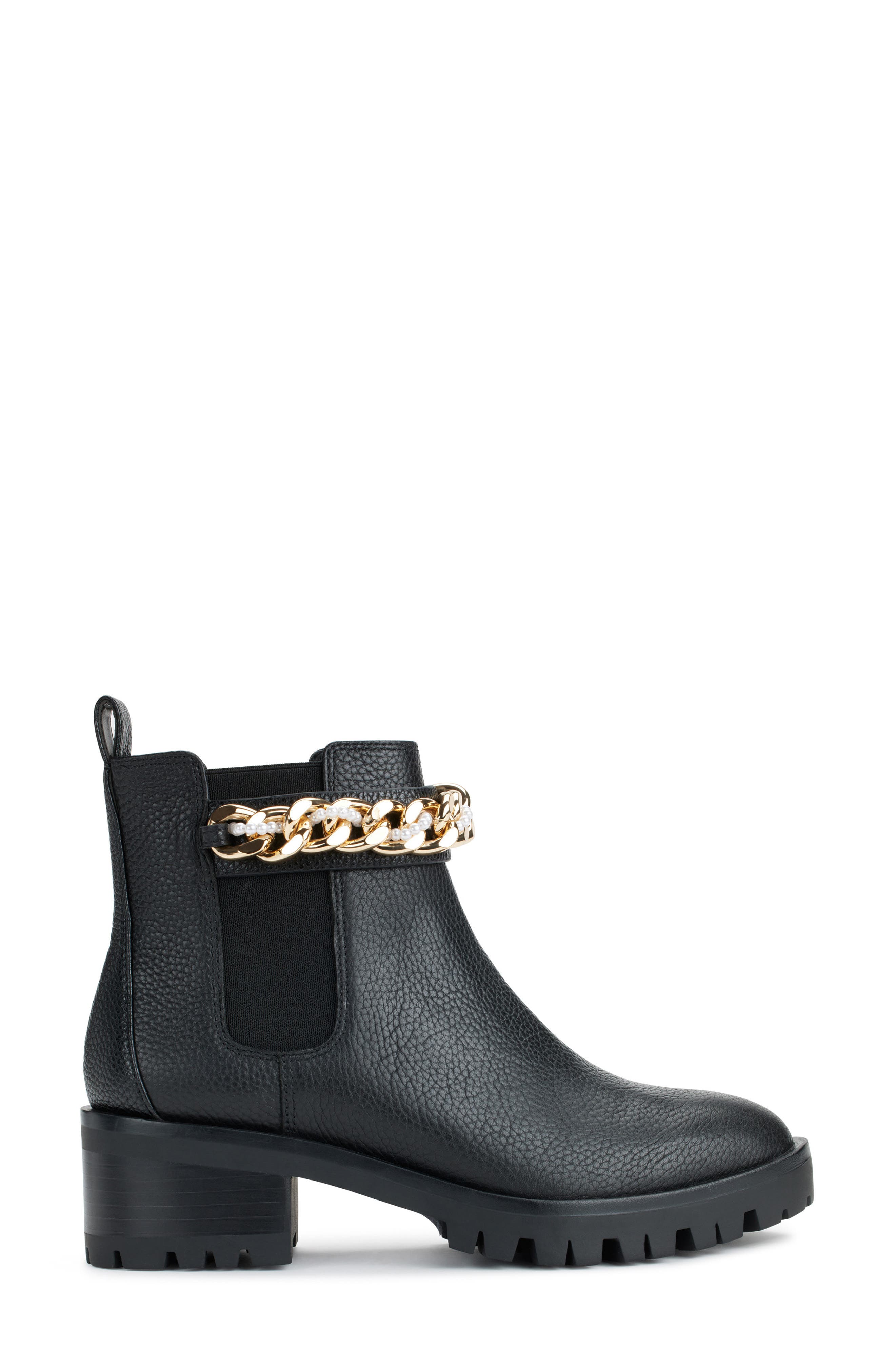 Porshay Lug Sole Bootie, Alternate, color, BLACK GOLD CHAIN