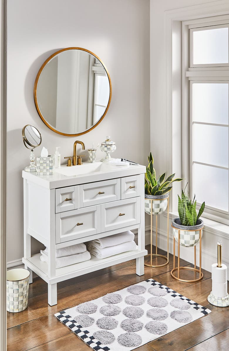 MACKENZIE CHILDS Sterling Check Enameled Steel Waste Bin, Alternate, color, Grey/ White