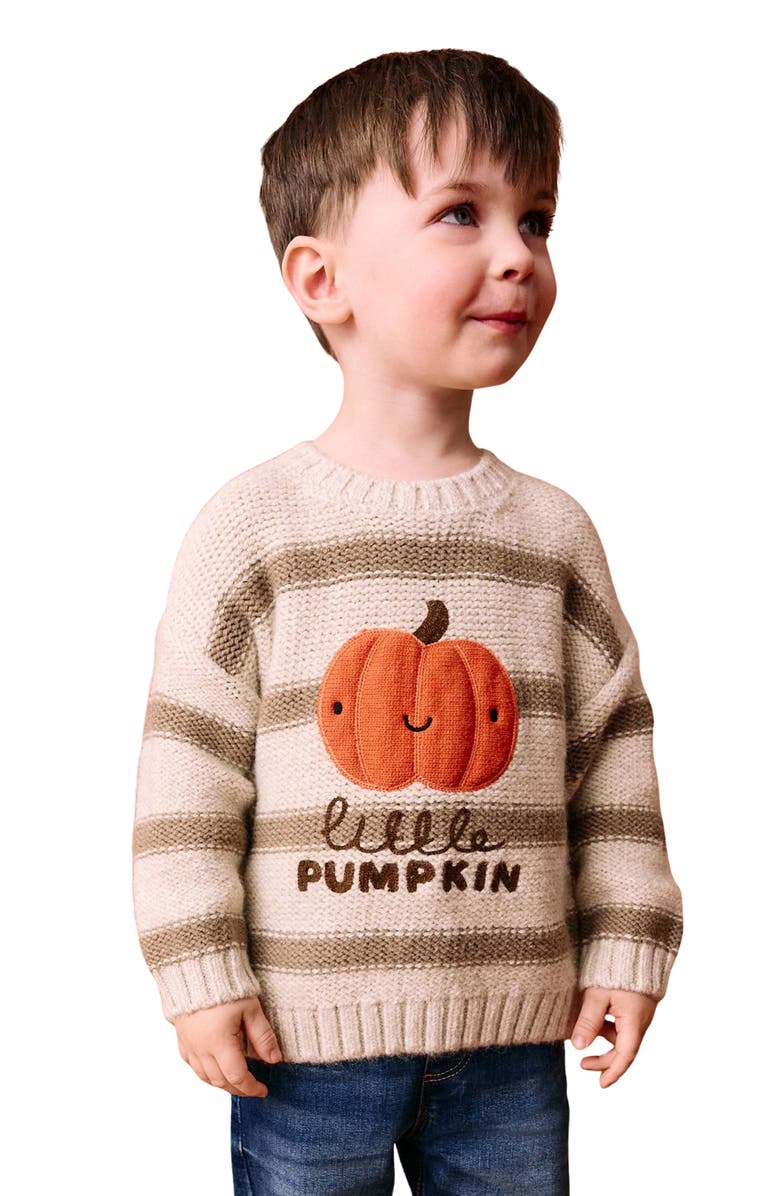 NEXT Kids' Stripe Pumpkin Graphic Sweater, Alternate, color, Neutral