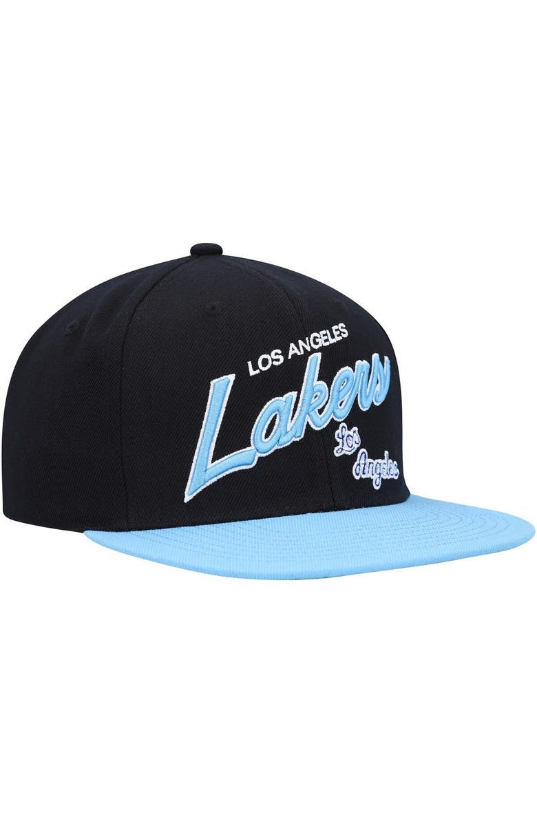 Mitchell & Ness Men's Mitchell & Ness Black/Powder Blue Los Angeles Lakers Team Script 2.0 Fitted Hat, Alternate, color, 