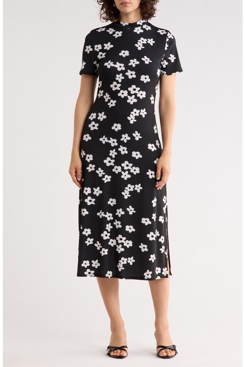 Mock Neck Midi Dress, Main, color, BLACK DAISY