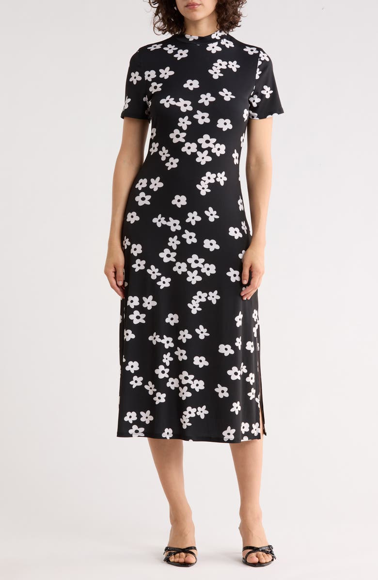 WEST K Mock Neck Midi Dress, Main, color, Black Daisy