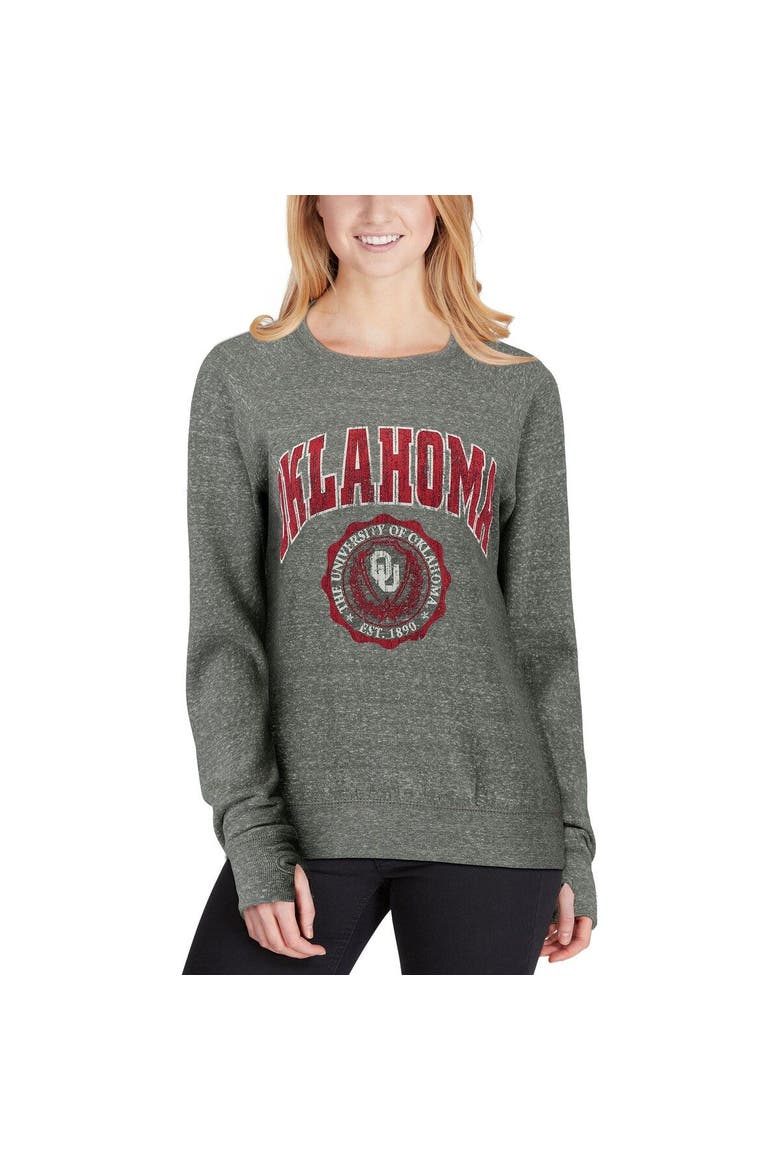 Women's Pressbox Heathered Gray Oklahoma Sooners Edith Vintage Knobi Pullover Sweatshirt, Alternate, color, Heather Gray