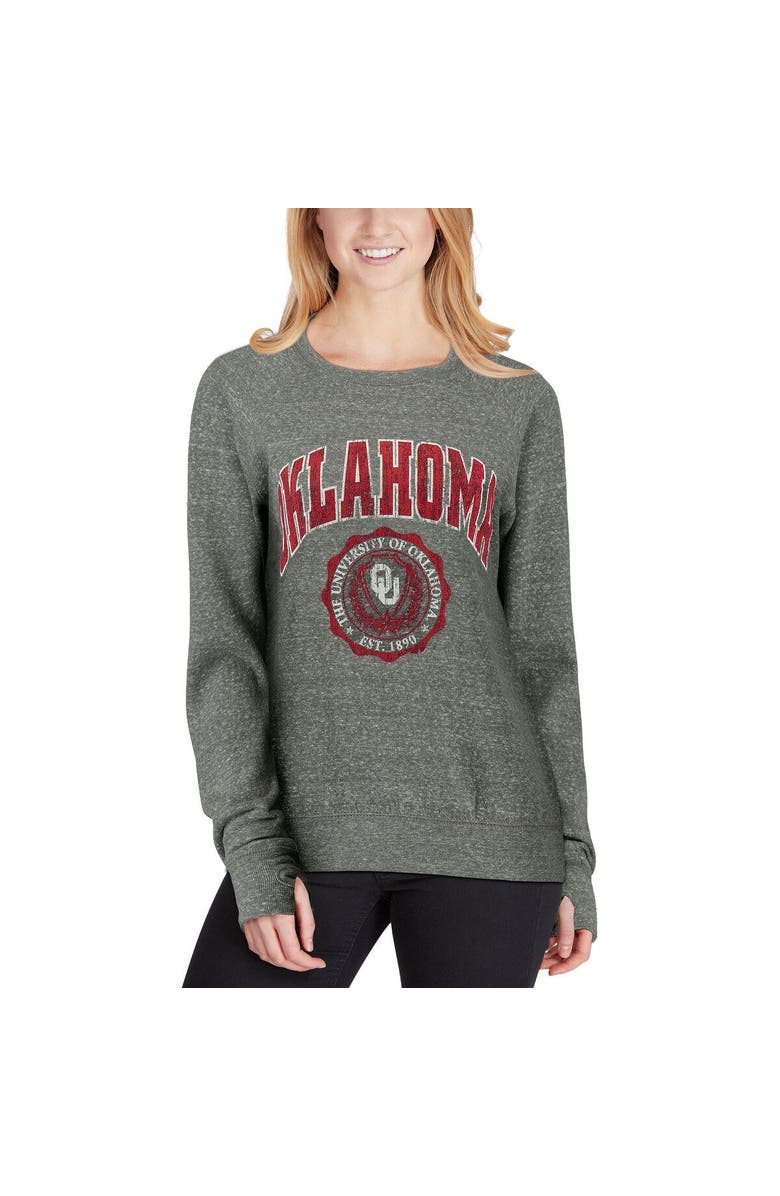 PRESSBOX Women's Pressbox Heathered Gray Oklahoma Sooners Edith Vintage Knobi Pullover Sweatshirt, Alternate, color, Heather Gray
