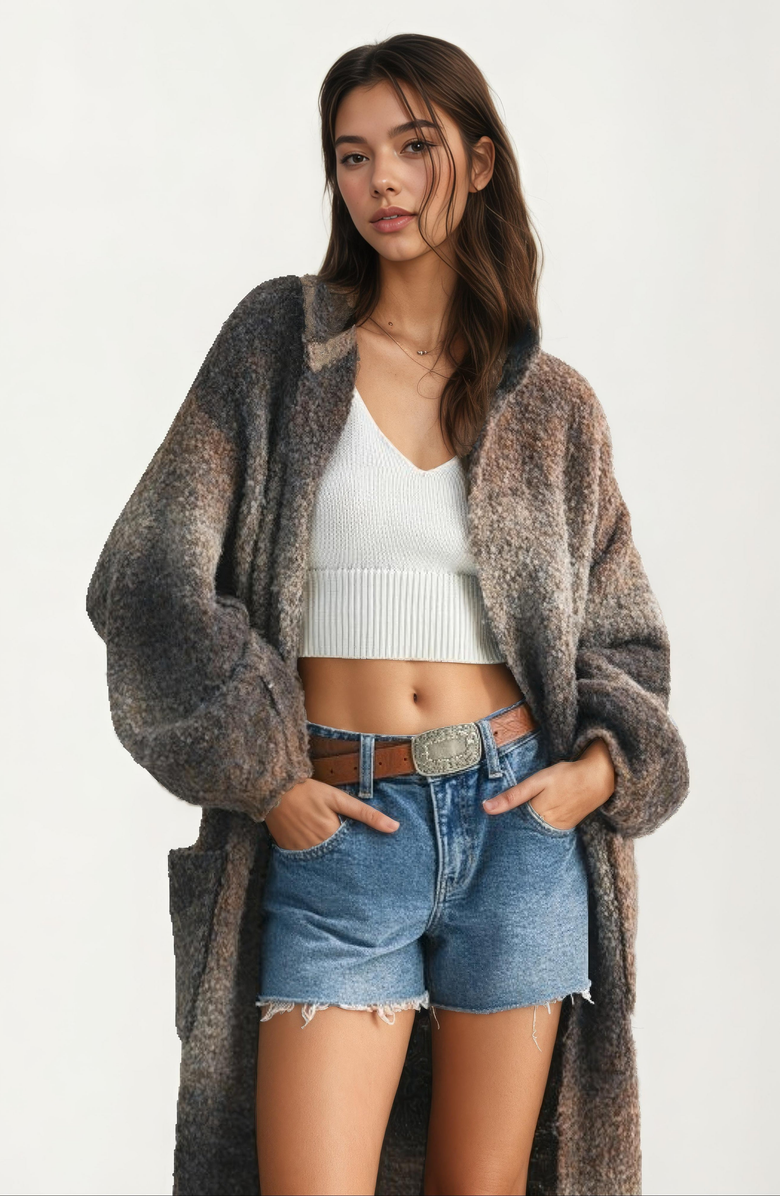 Knit and Lounge Longline Ombre Brushed Knit Relaxed Silhouette Coat, Alternate, color, Ombre Gray