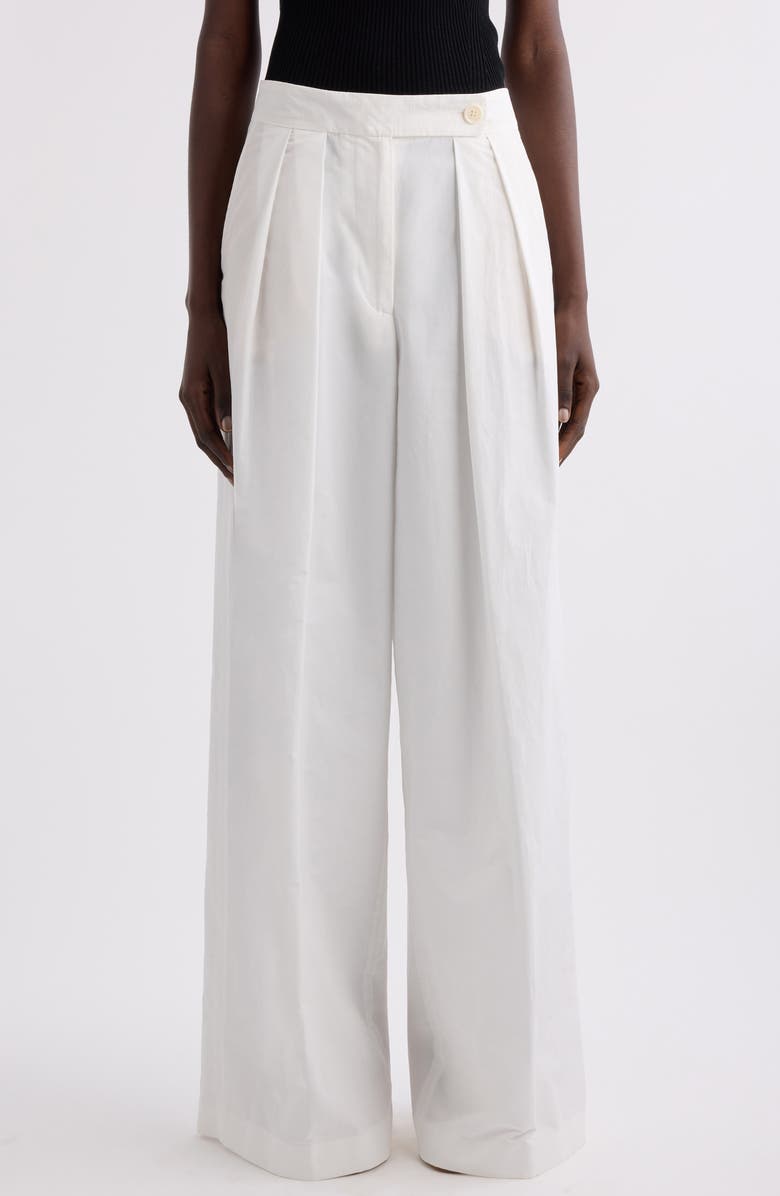 Dries Van Noten Pamplona Pleated Wide Leg Trousers, Main, color, White