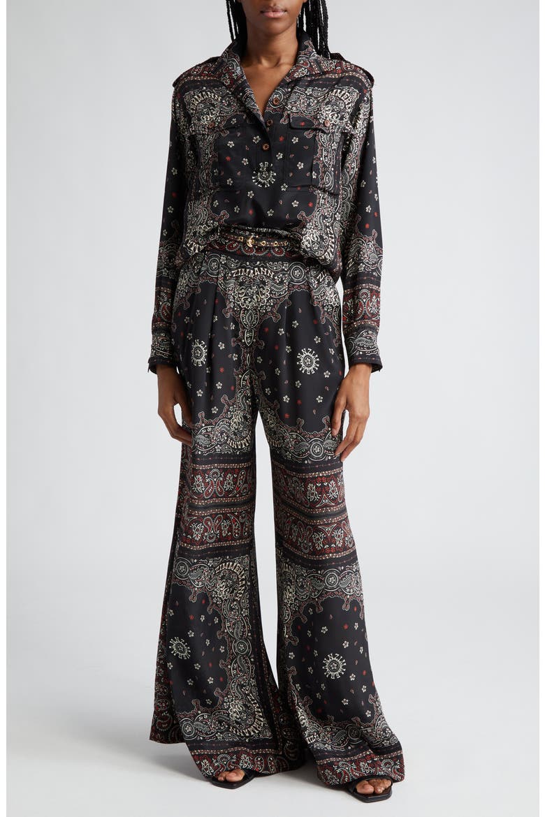 Bandana Print Pleated Wide Leg Pants, Alternate, color, BLACK BANDANA