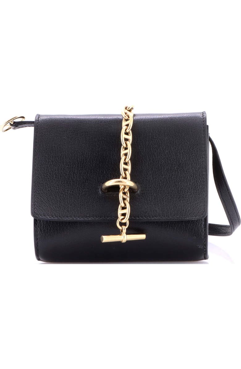 Pre-Owned Hermes Chaine d'Ancre Compact Wallet on Strap Chevre Mysore, Main, color, Noir