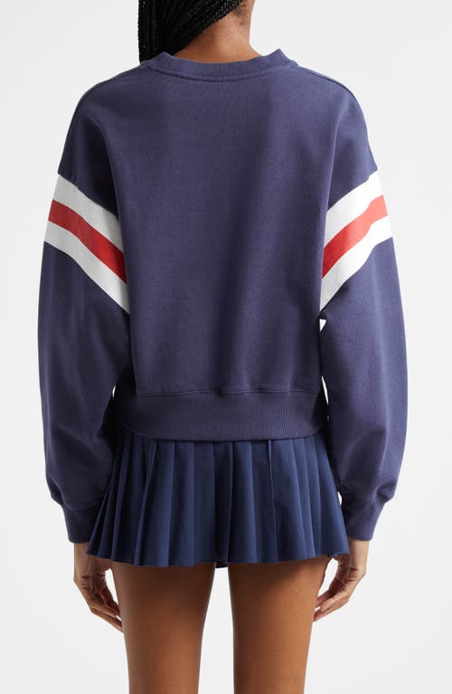 Sporty And Rich Sporty & Rich Wellness Rugby Stripe Cotton Graphic Sweatshirt In Navy