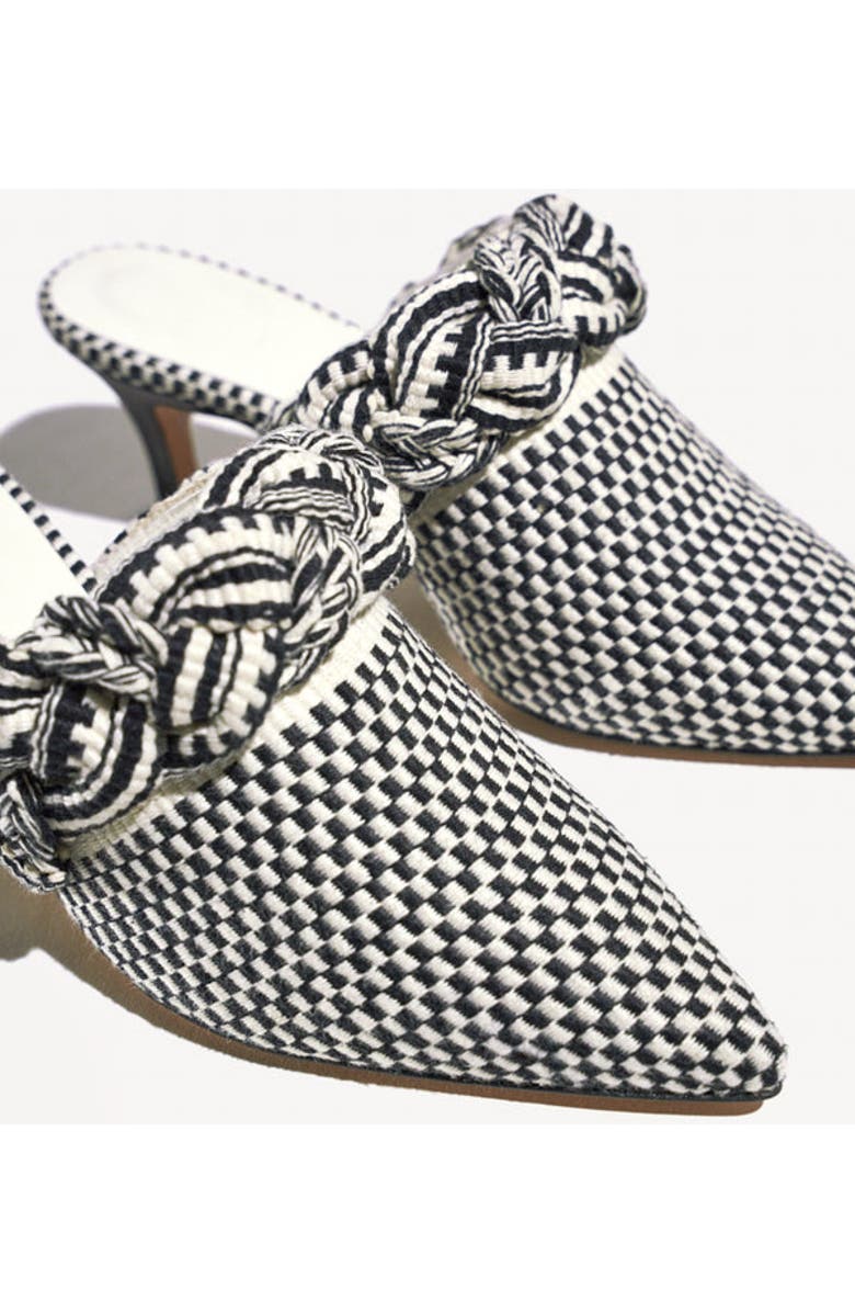 Amambaih Blanca Motif Fabric Mules, Alternate, color, Ivory Black