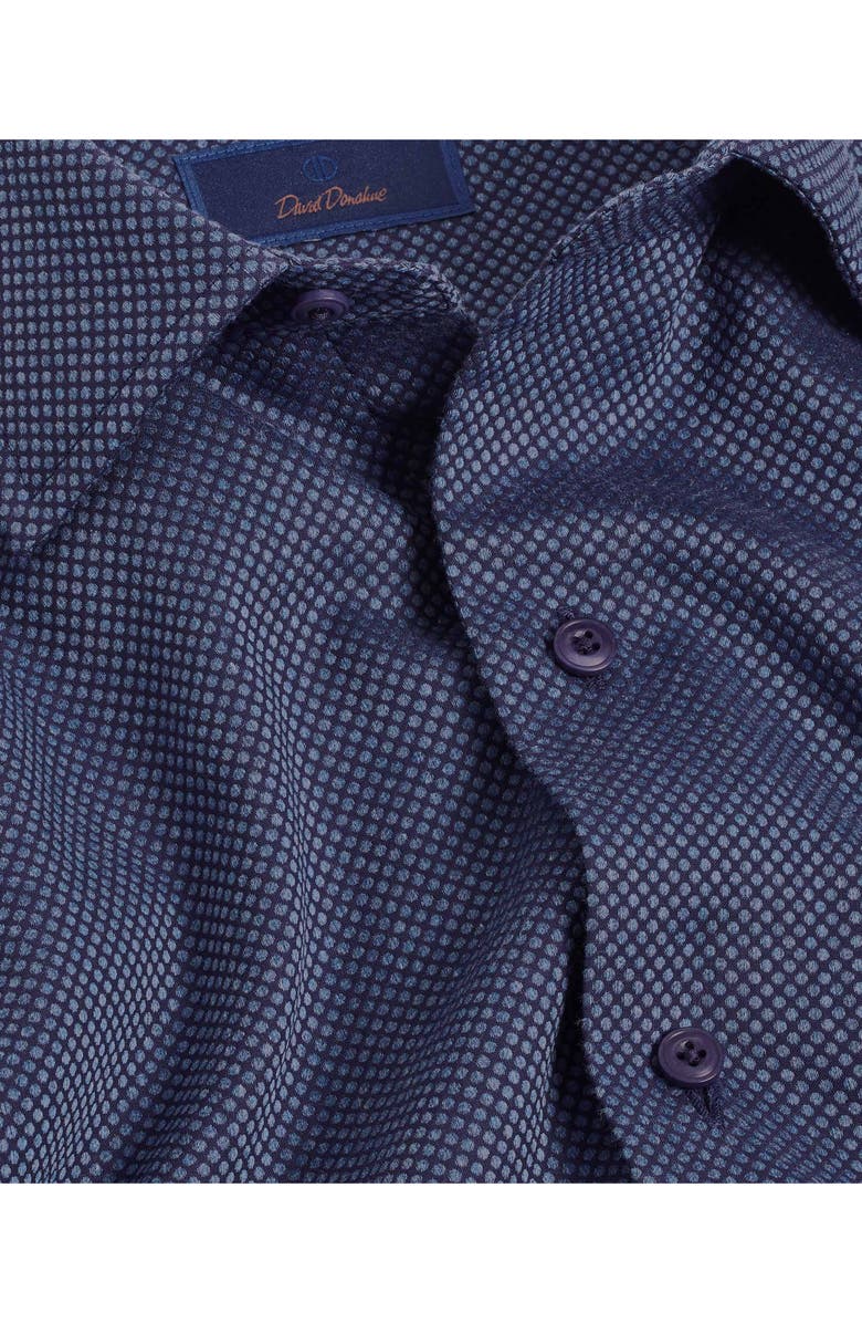 David Donahue Micro Dobby Dot Cotton Sport Shirt, Alternate, color, Navy