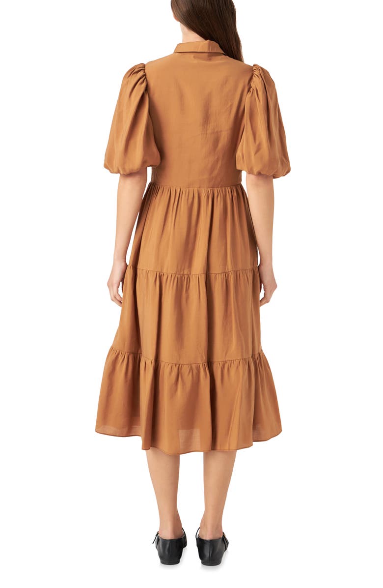 English Factory Tiered Midi Shirtdress, Alternate, color, Brown