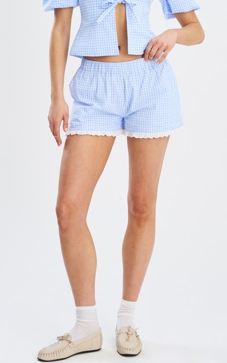 Qutayyla Gingham Lace Trim Shorts