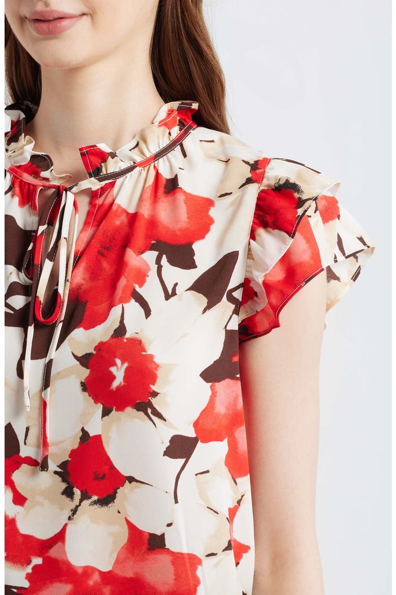 Ruffle Tie Neck Top, Alternate, color, WHITE DOVE MULTI